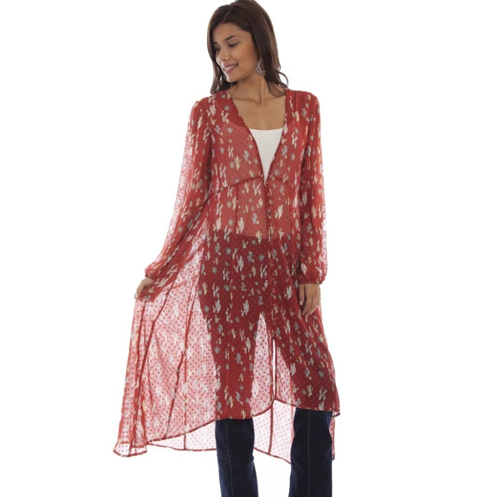 Scully Women's Floral Swiss Dot Duster with Cactus Print